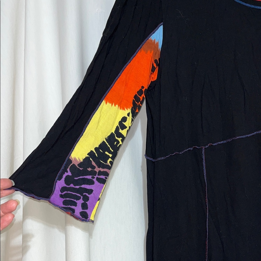 Parsley & Sage Black Tunic with Orange purple yellow and Blue Patchwork women 1X - Picture 4 of 12